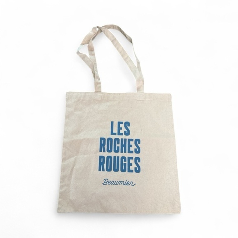 Beaumier Beige Tote Bag with Blue Print LES ROCHES ROUGES NWOT Made in France